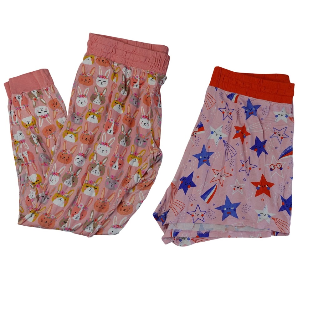 Little Sleepies Pajama Bottoms Womens M Pink Bunny Stars Bamboo Pants Shorts